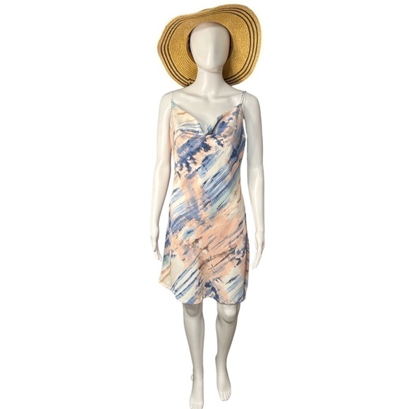 Halfisland NWT Women’s Cowl Neck Satin Multicolored Slip Mini Dress Size-L - Picture 2 of 7